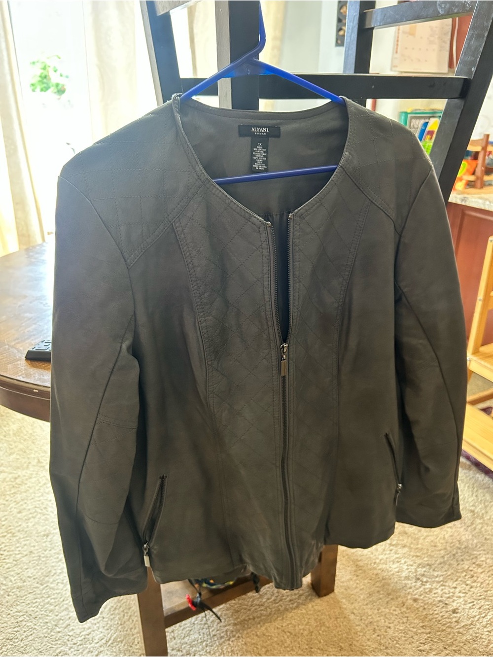 Alfani Women's Grey Zip-Front Faux Leather Jacket